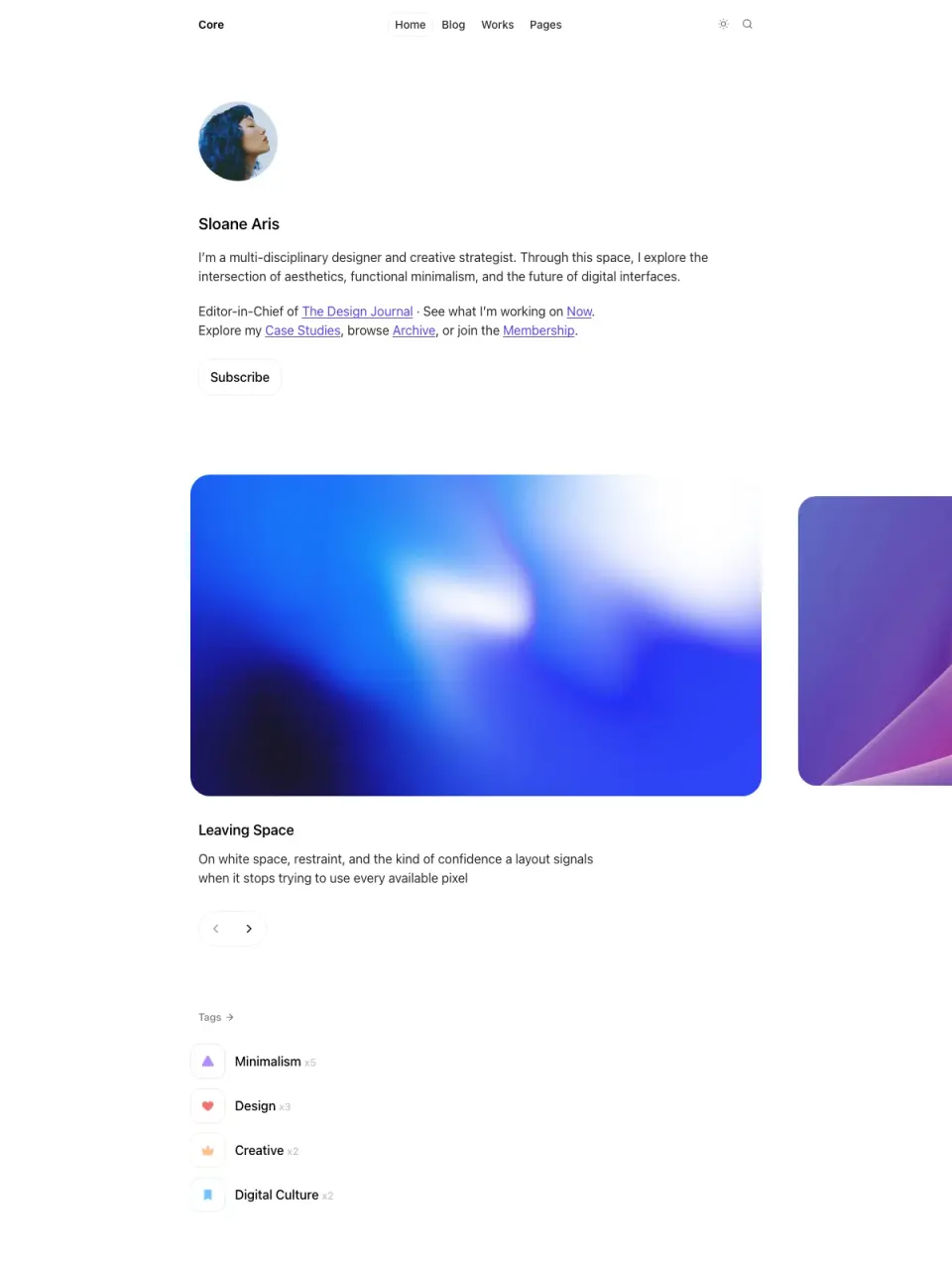 Core theme preview