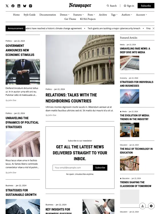 Newspaper theme preview