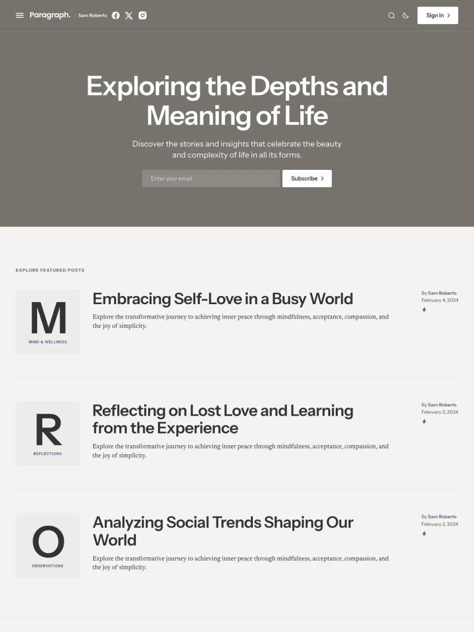 Paragraph theme preview