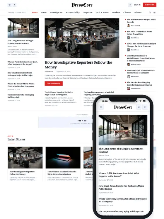PressCore theme preview